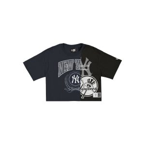 New York Yankees Team Split Women's Cropped Short-Sleeve T-Shirt
