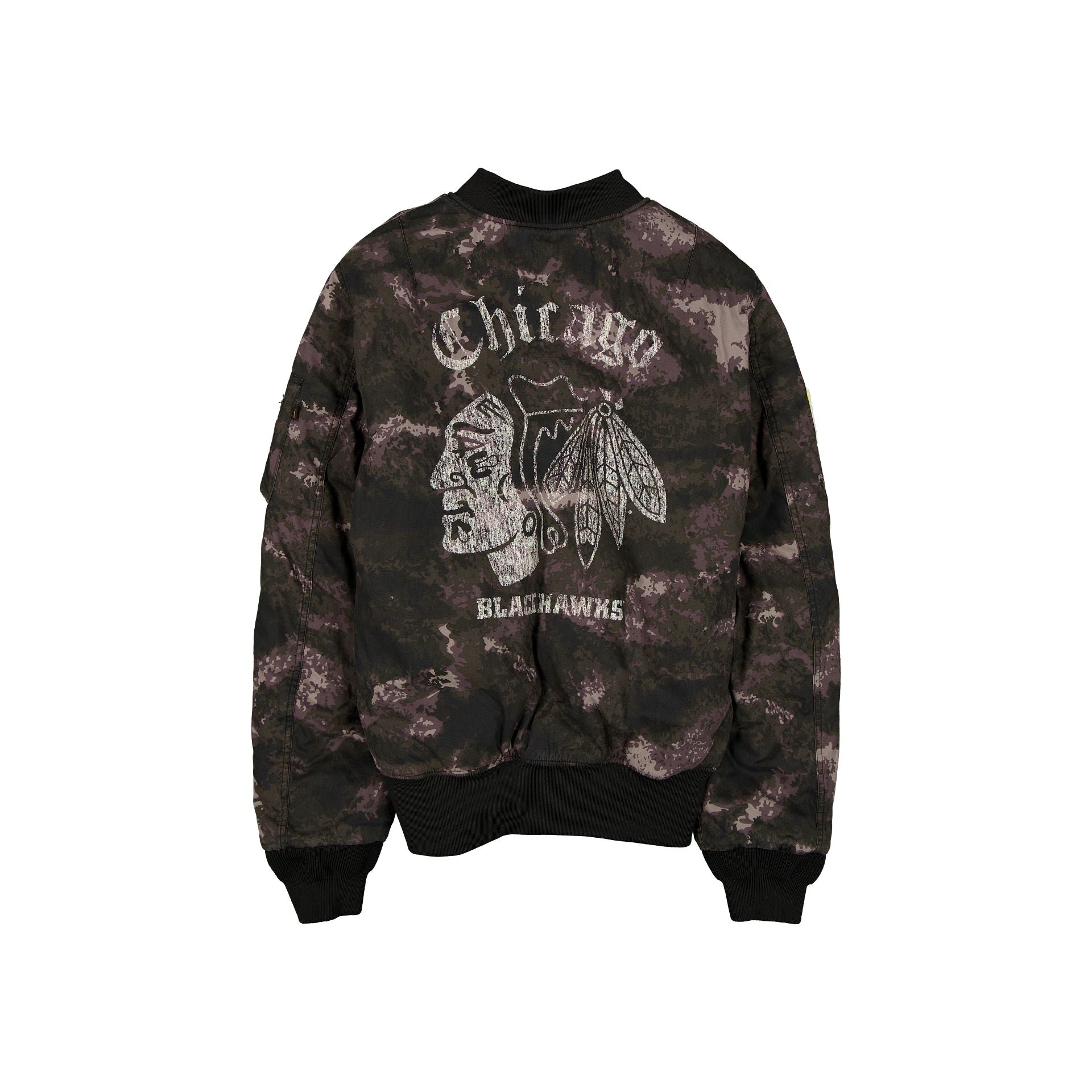 Alpha Industries x Chicago Blackhawks Black Camo MA-1 Bomber Jacket - Image 3