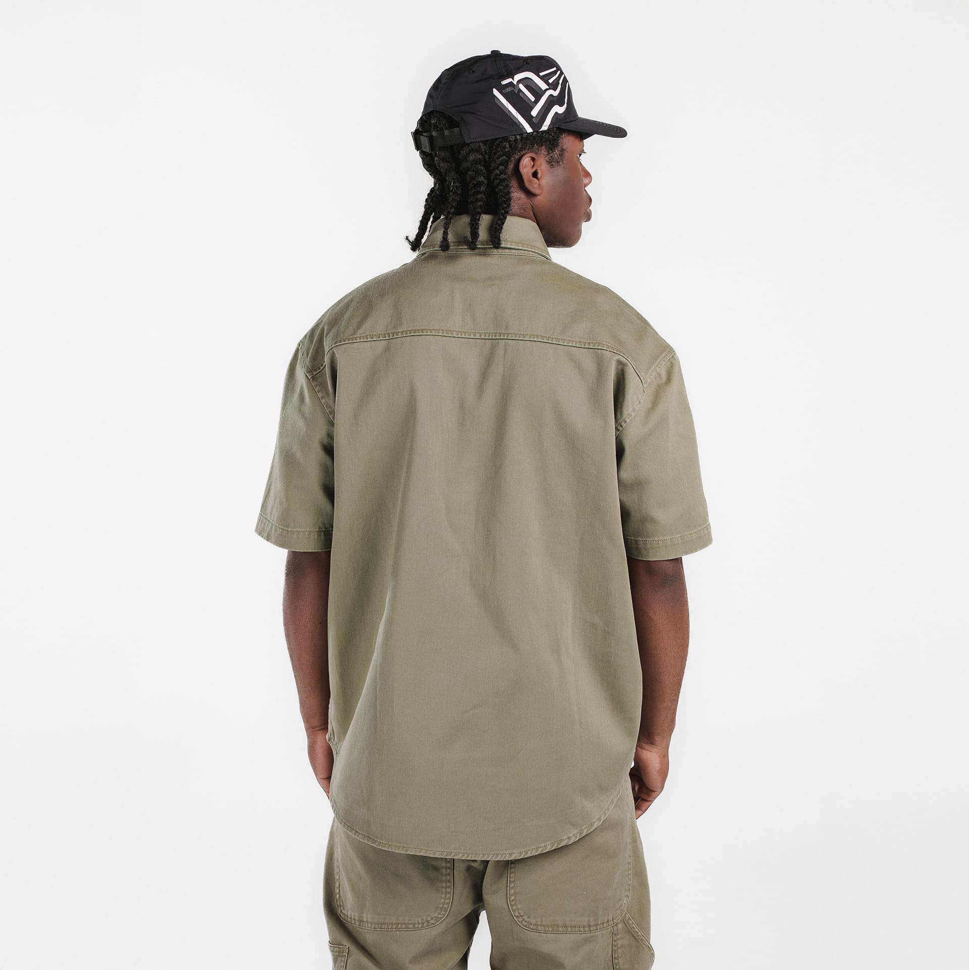 New Era Branded Ellicott Green Bark Twill Half Sleeve Button Up Shirt - Image 4