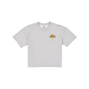 Los Angeles Lakers Glam Game Women's Cropped Heather Gray T-Shirt