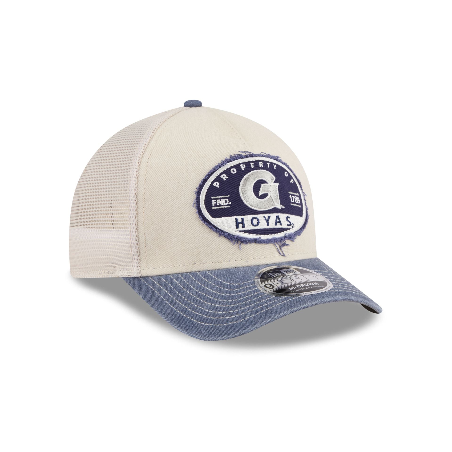 Georgetown Hoyas Frayed 9FORTY M-Crown A-Frame Trucker Hat - Image 3