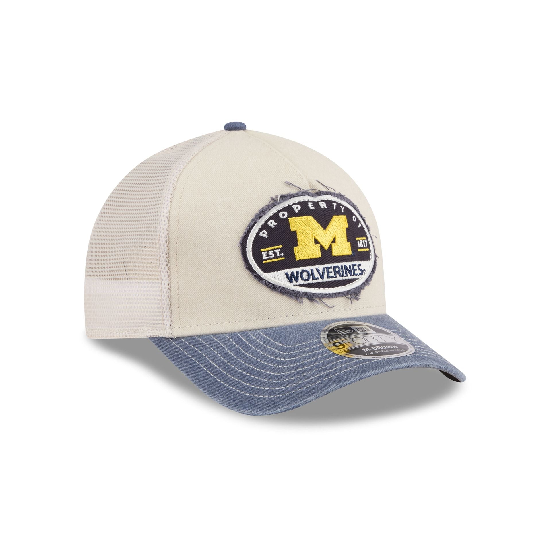 Michigan Wolverines Frayed 9FORTY M-Crown A-Frame Trucker Hat - Image 3