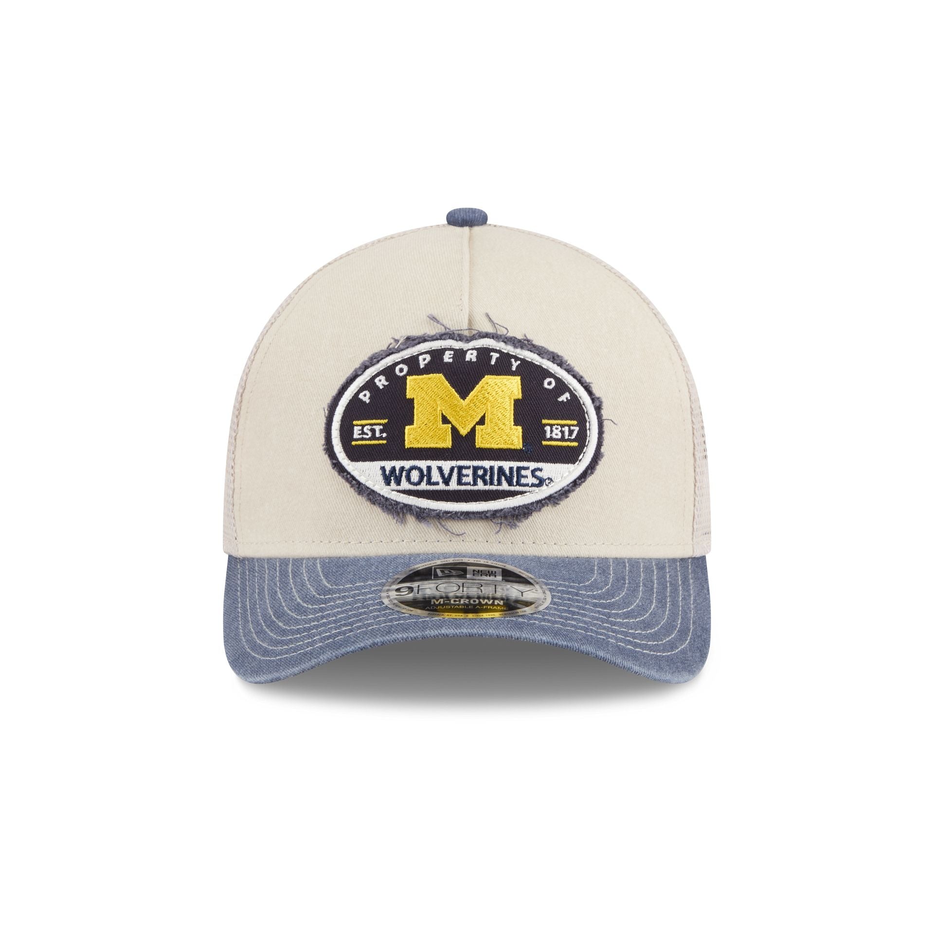Michigan Wolverines Frayed 9FORTY M-Crown A-Frame Trucker Hat - Image 2
