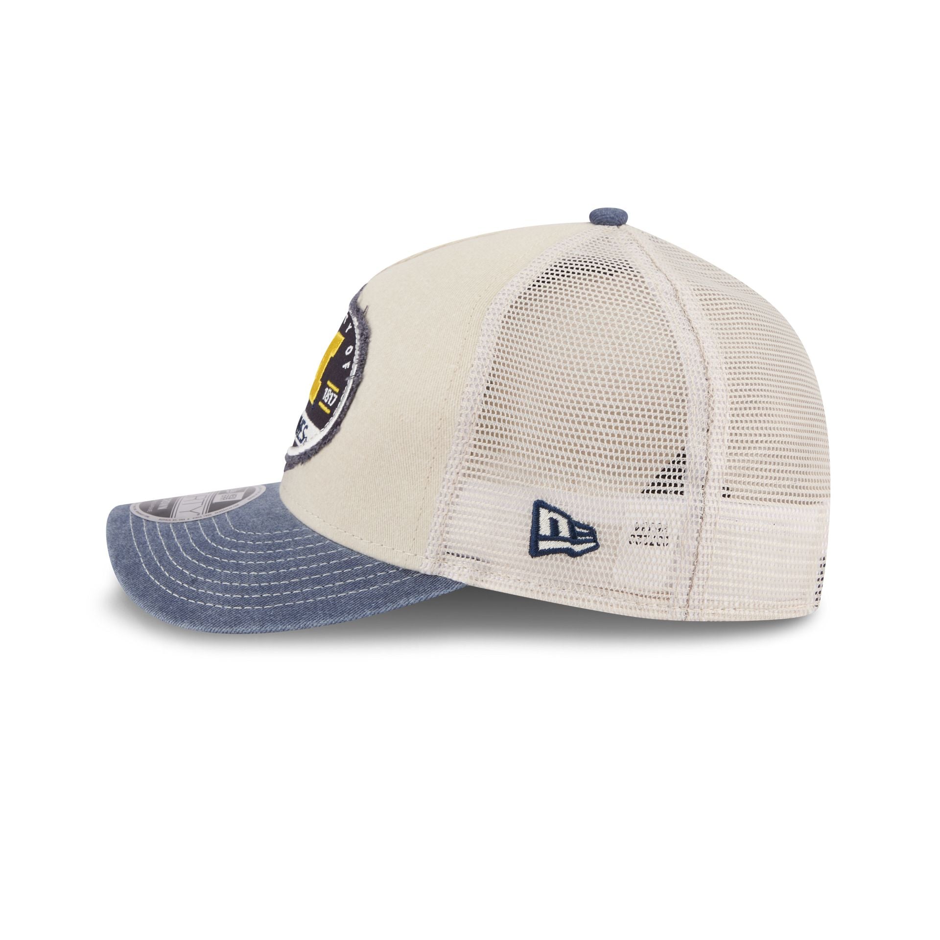 Michigan Wolverines Frayed 9FORTY M-Crown A-Frame Trucker Hat - Image 4