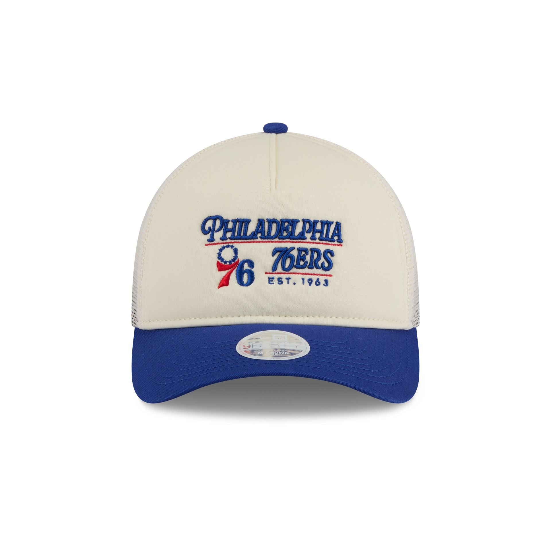 Philadelphia 76ers Retro Chrome Women's White 9FORTY M-Crown A-Frame Trucker Hat - Image 2