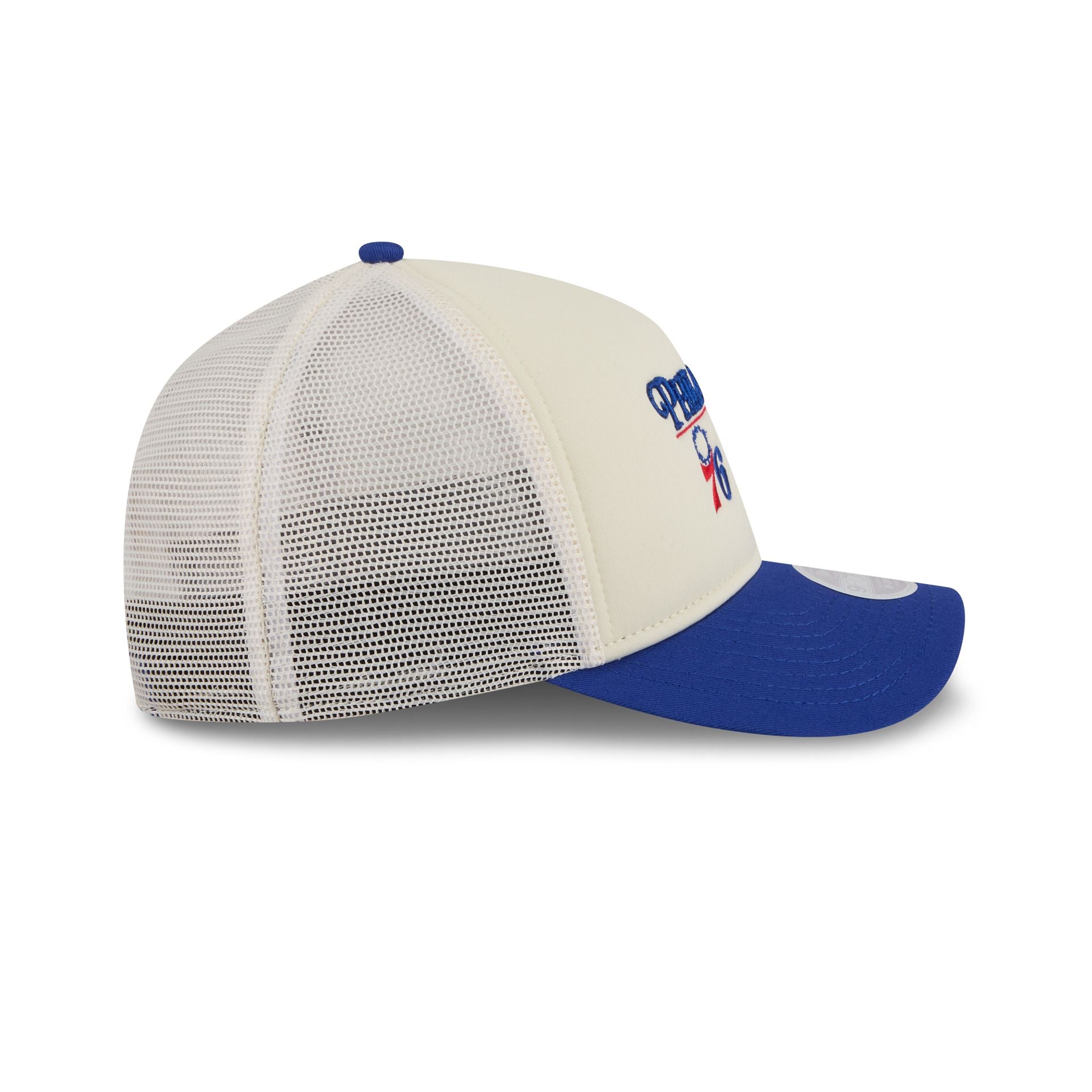 Philadelphia 76ers Retro Chrome Women's White 9FORTY M-Crown A-Frame Trucker Hat - Image 5