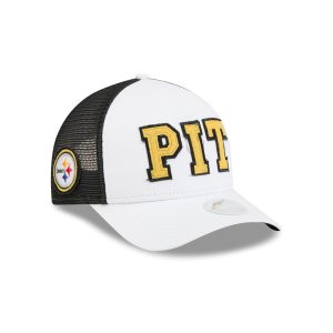 Pittsburgh Steelers Optic White Felt Logo Women's 9FORTY M-Crown A-Frame Trucker Hat