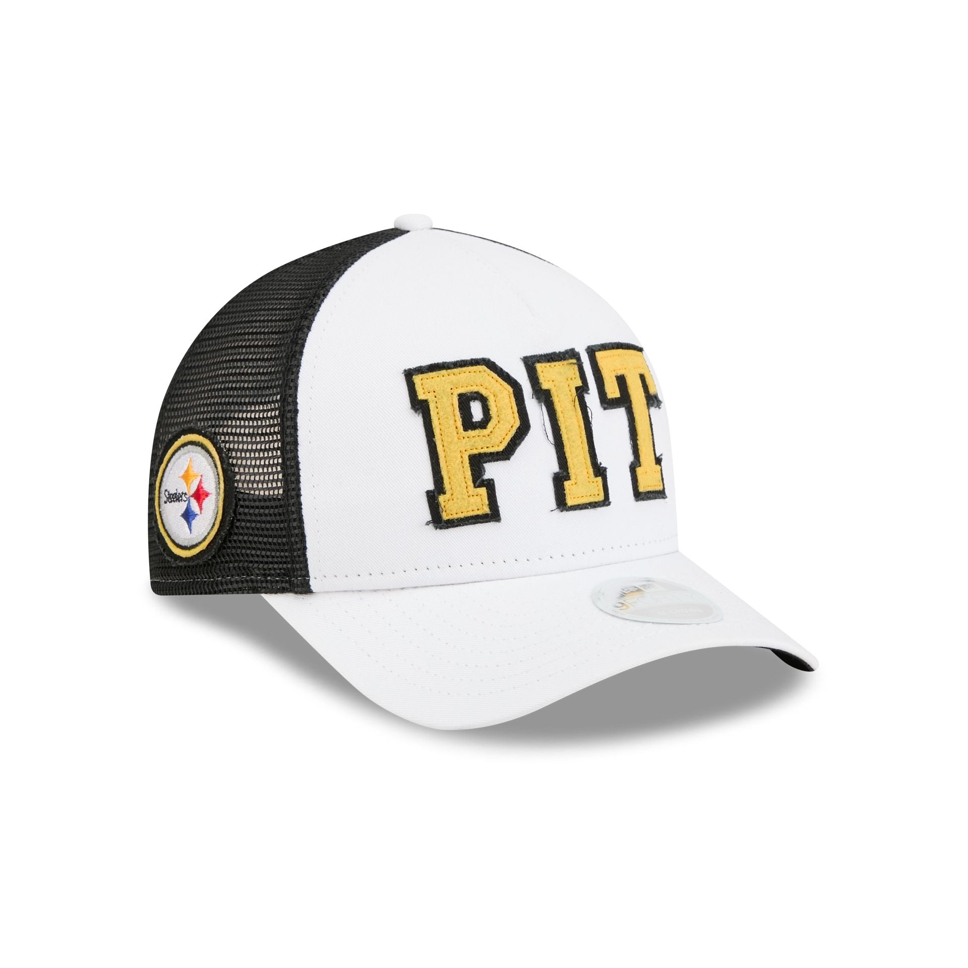 Pittsburgh Steelers Optic White Felt Logo Women's 9FORTY M-Crown A-Frame Trucker Hat