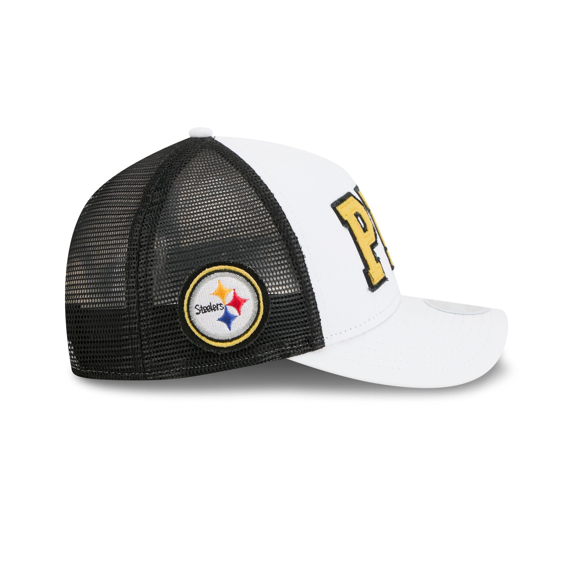 Pittsburgh Steelers Optic White Felt Logo Women's 9FORTY M-Crown A-Frame Trucker Hat - Image 4