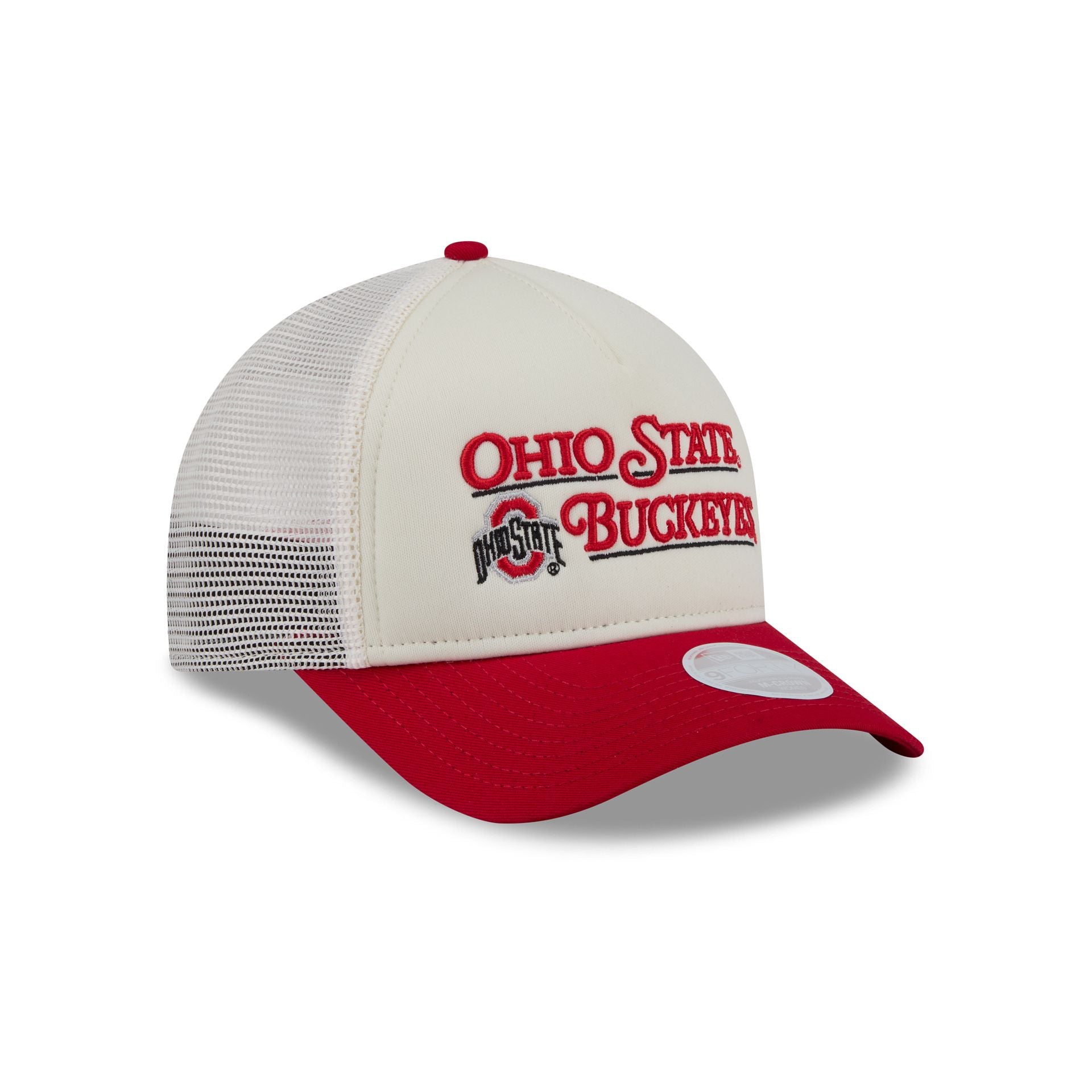 Ohio State Buckeyes Retro Chrome Women's White 9FORTY M-Crown A-Frame Trucker Hat - Image 3