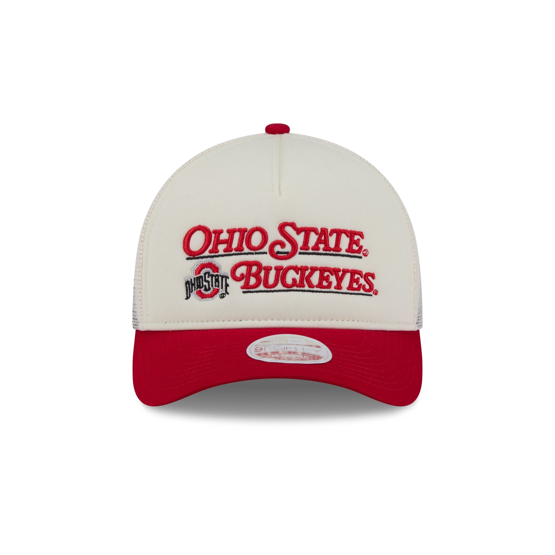 Ohio State Buckeyes Retro Chrome Women's White 9FORTY M-Crown A-Frame Trucker Hat - Image 2