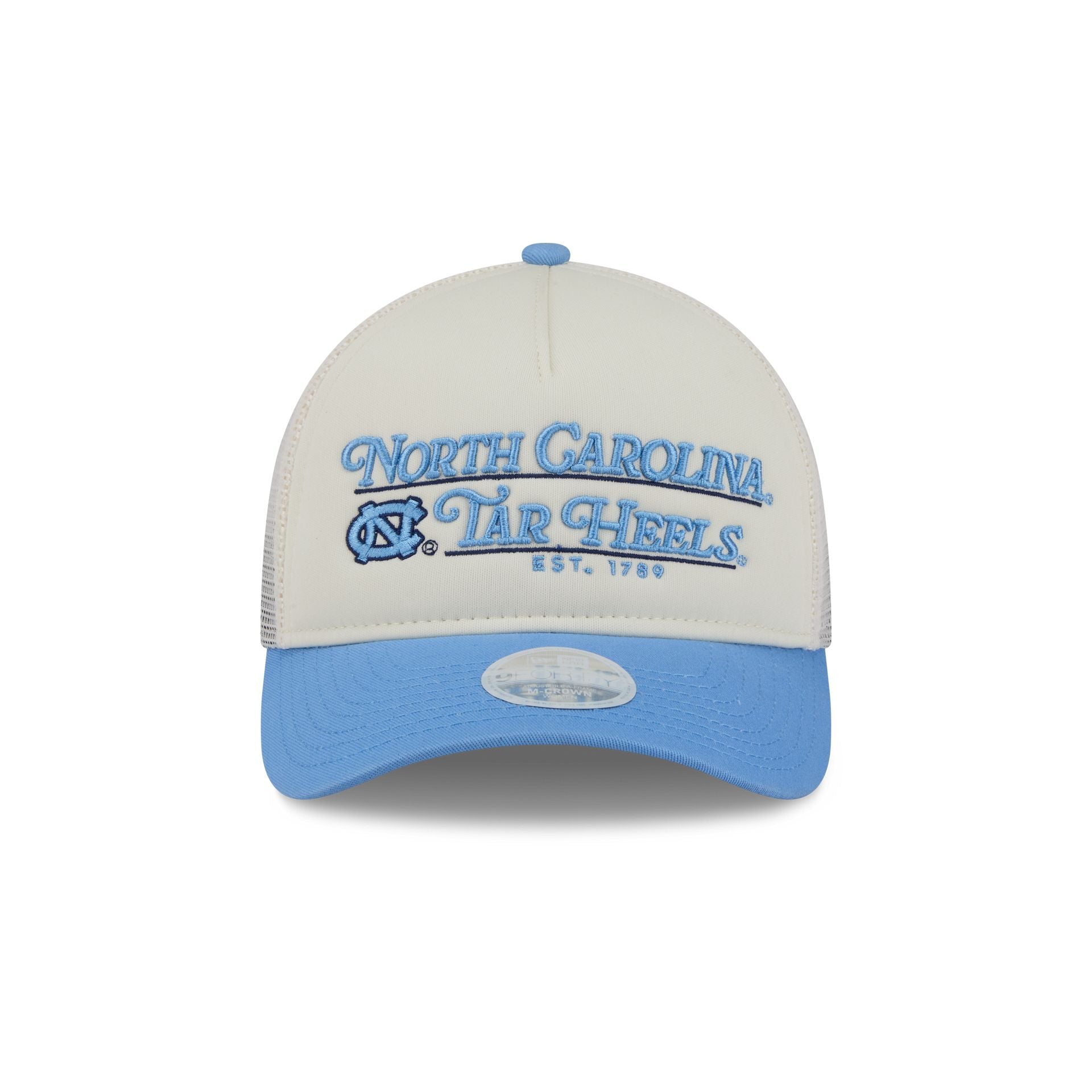 North Carolina Tar Heels Retro Chrome Women's White 9FORTY M-Crown A-Frame Trucker Hat - Image 2