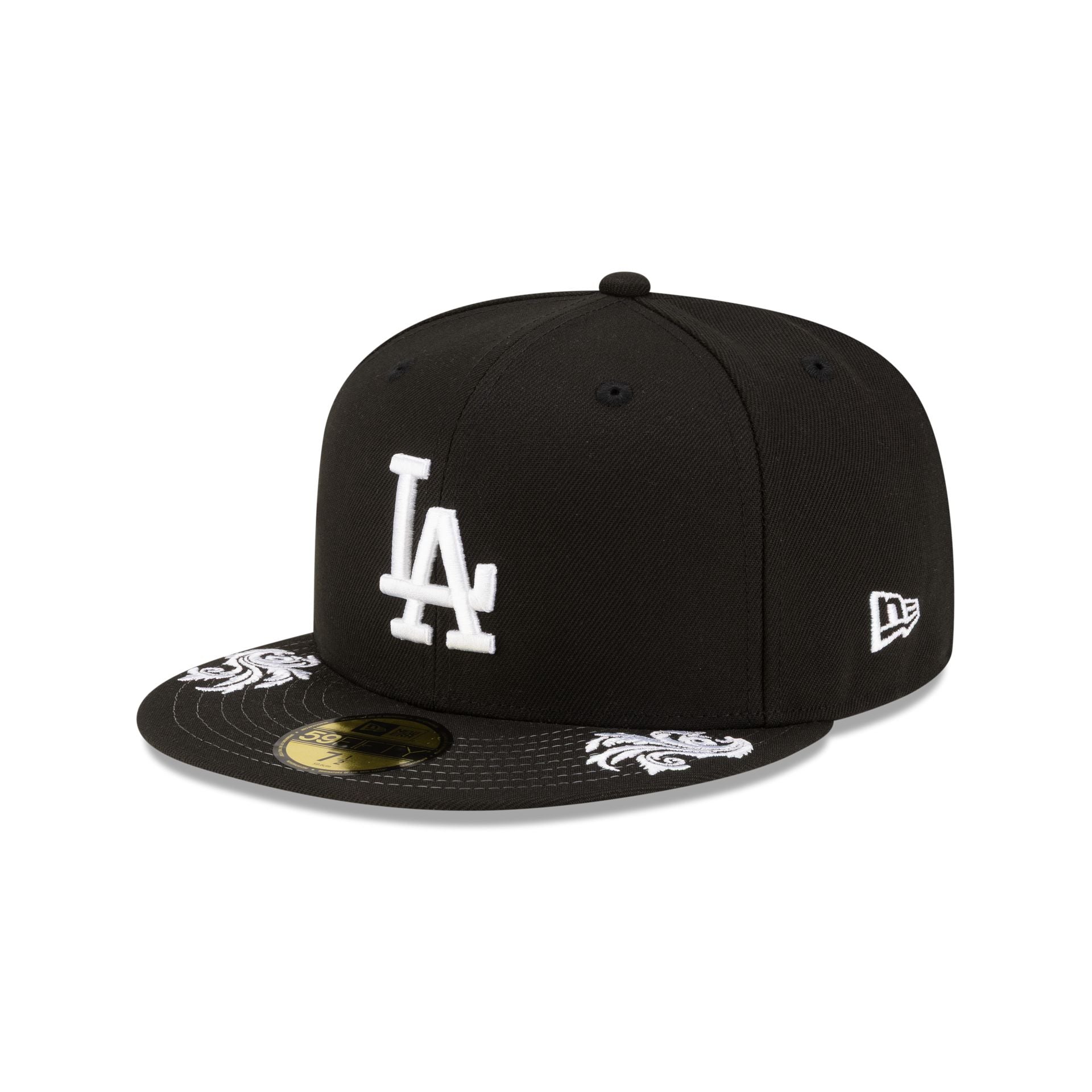 Los Angeles Dodgers Script Black and White 59FIFTY Fitted Hat - Image 3