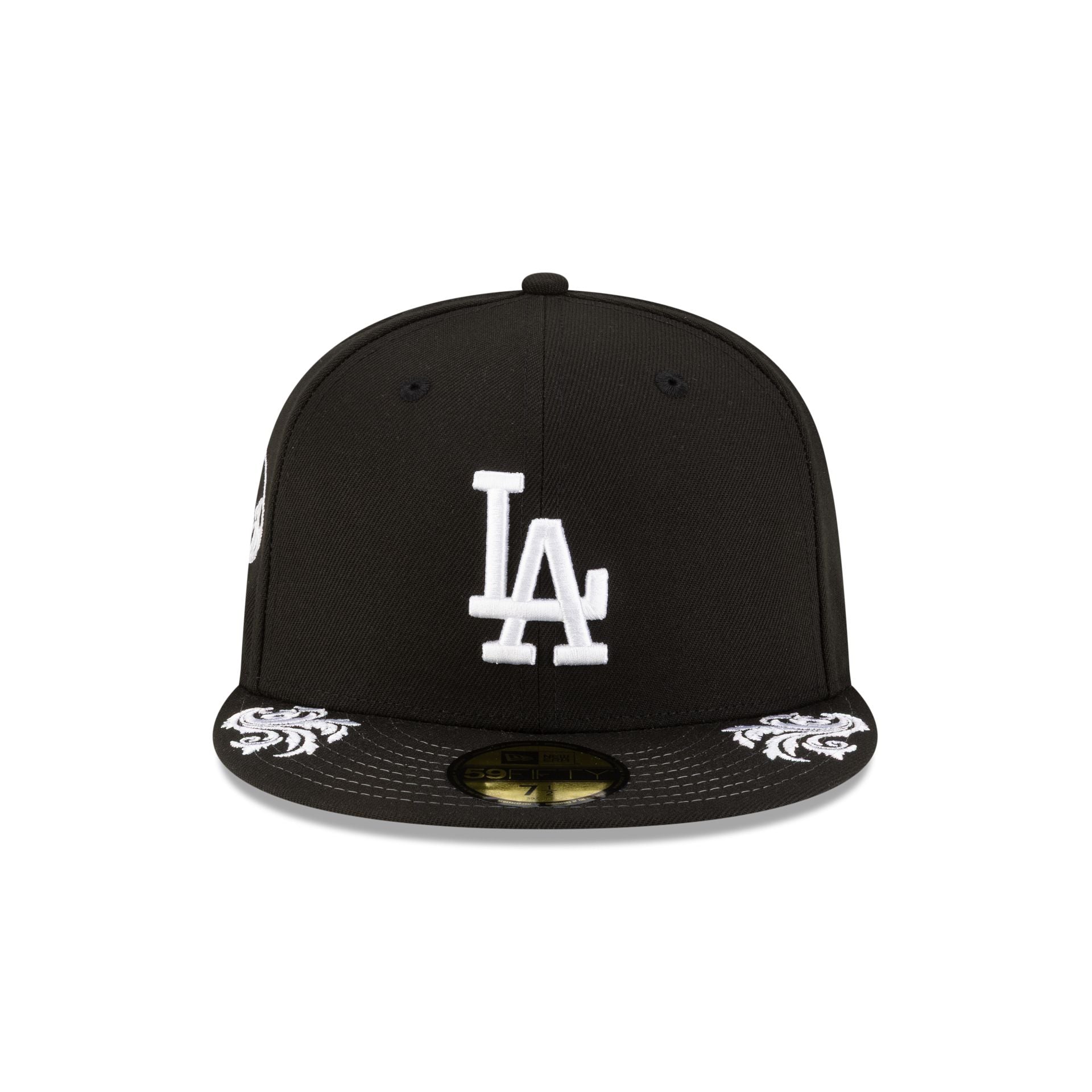 Los Angeles Dodgers Script Black and White 59FIFTY Fitted Hat - Image 2