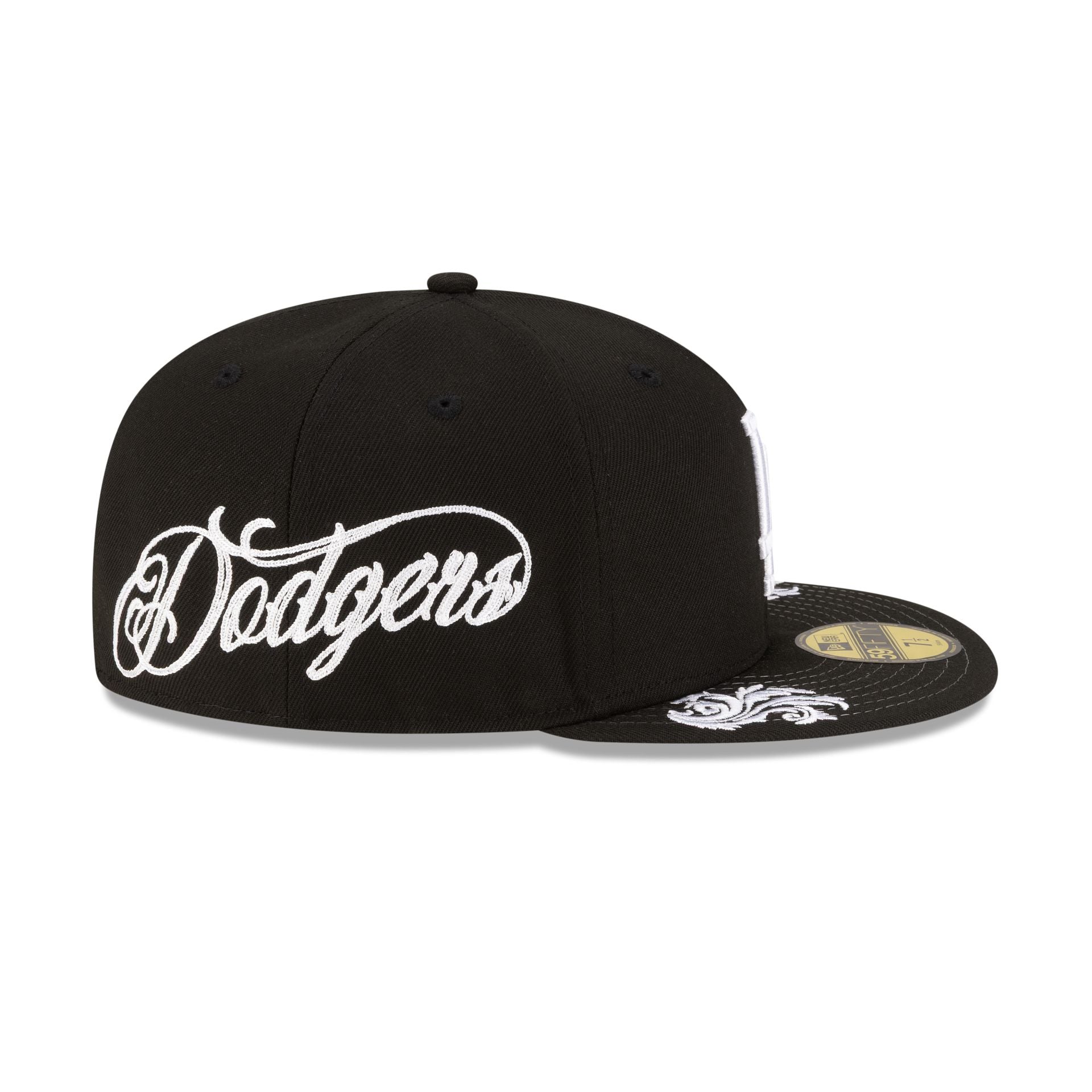 Los Angeles Dodgers Script Black and White 59FIFTY Fitted Hat - Image 4